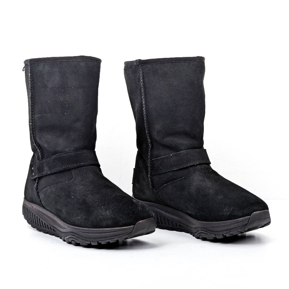 Skechers Women Shapeup Black Suede Slip-on Fleece Lined Winter Boots sz 10